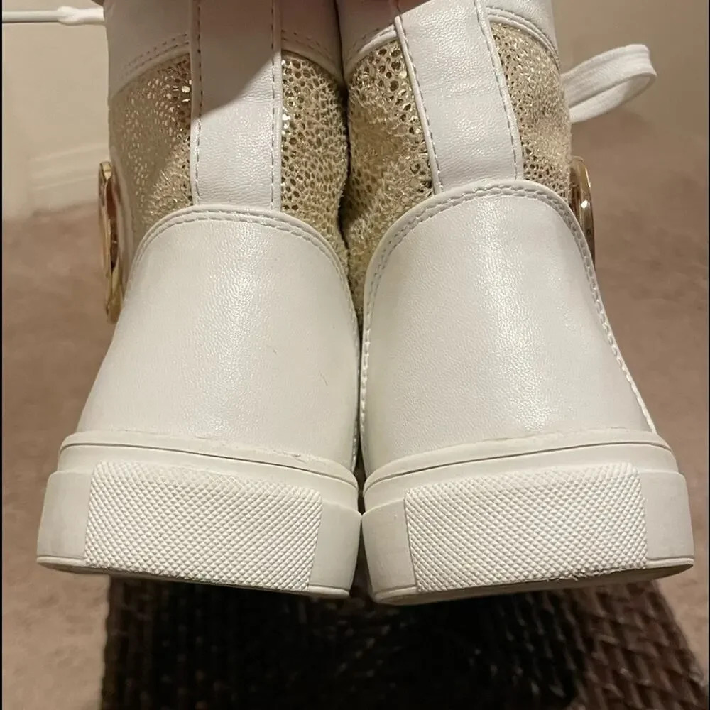 Catherine Malandrino Ankle Sneakers/Booties Lace up. Gold snakeskin. Y2K style. - Picture 9 of 13